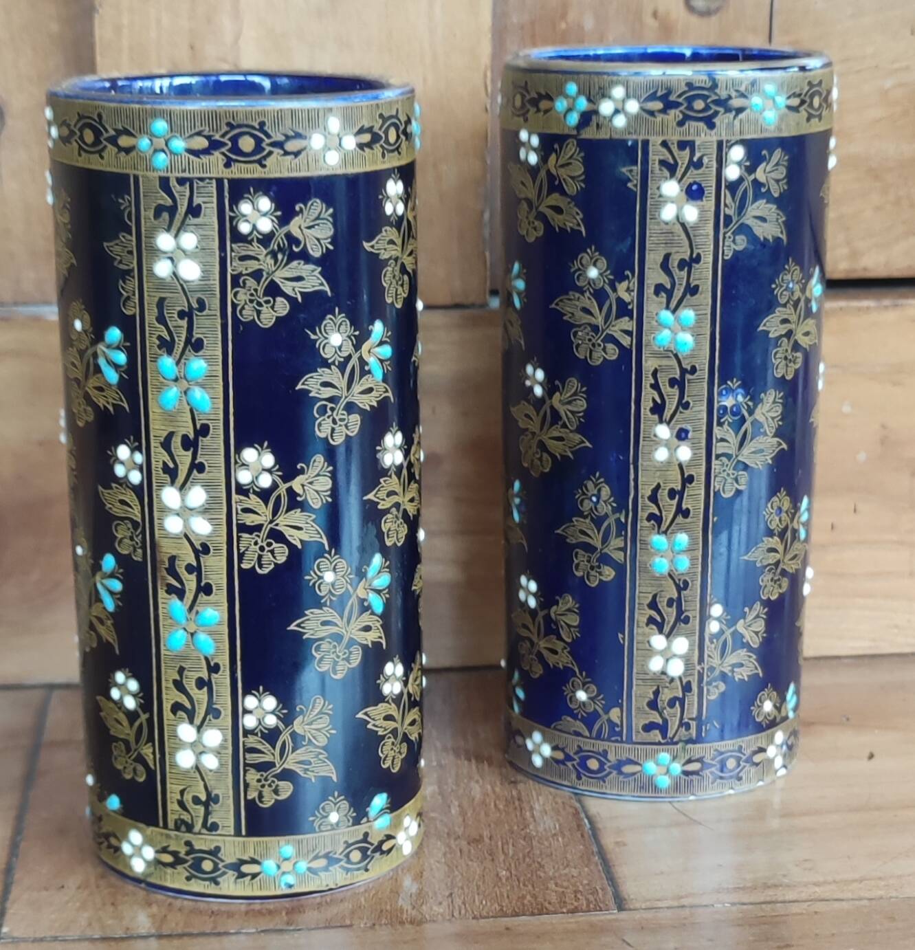 Old pair of Gien vases/enameled relief decoration