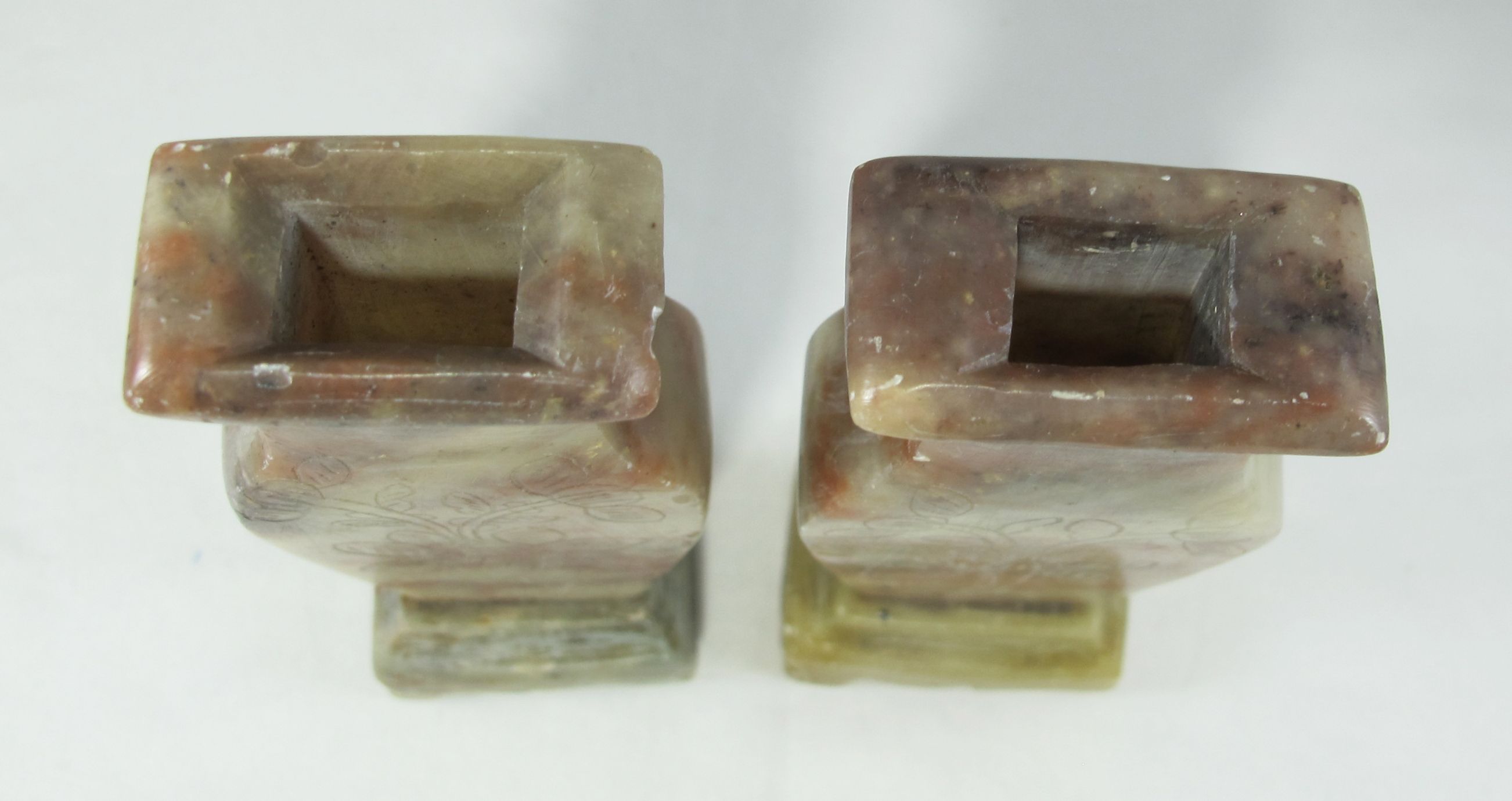 pair of small vases in hard stone carved Chinese China