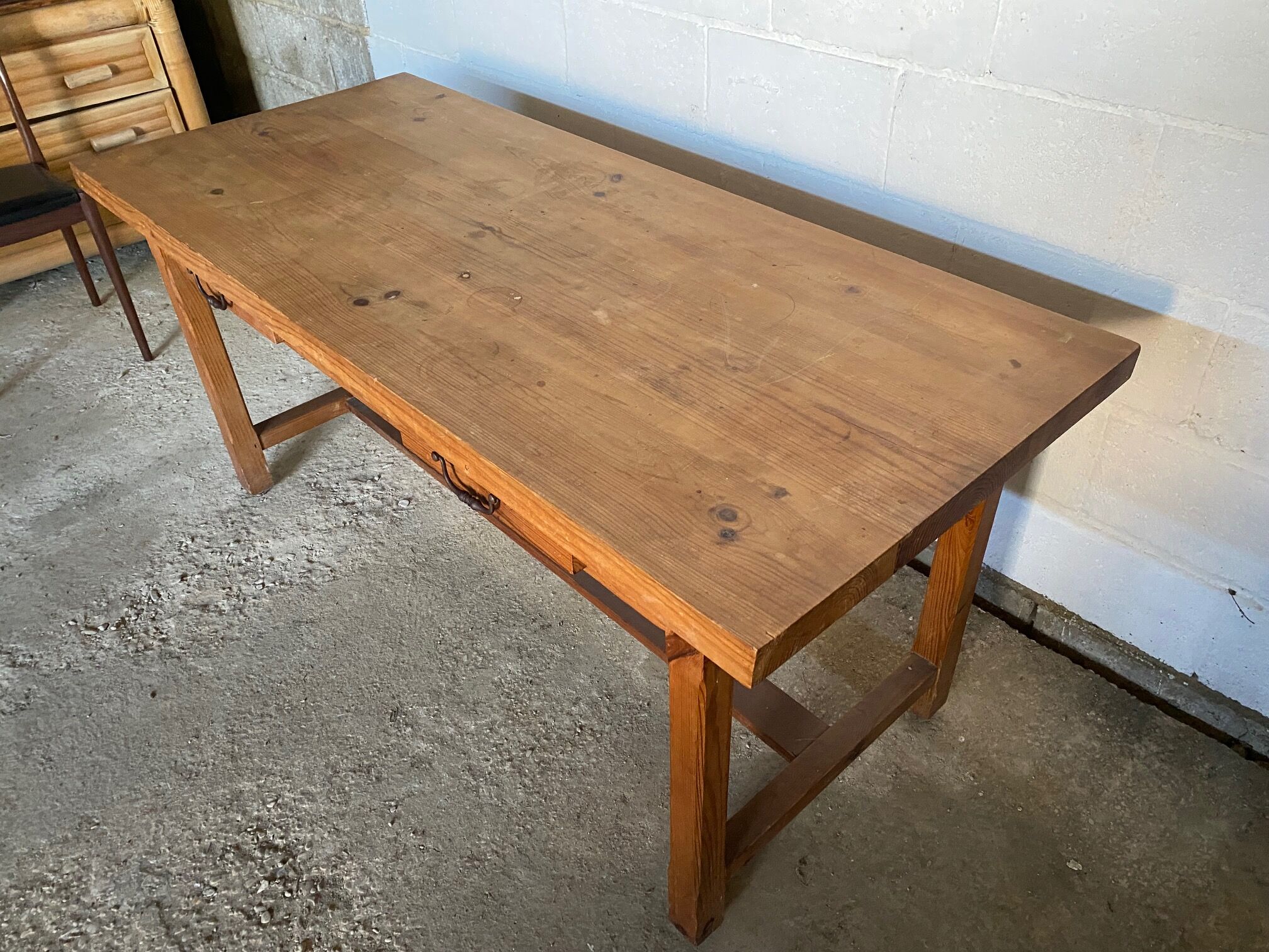 Solid pine dining farmhouse table with 2 drawers 1950 160x69x74cm