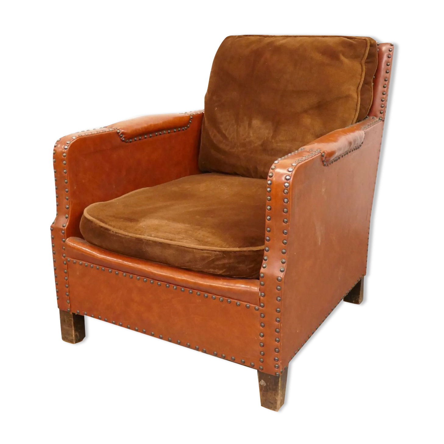 Leather and velvet club chair 1940/1950