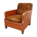 Leather and velvet club chair 1940/1950