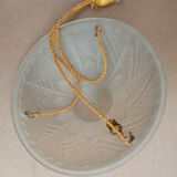 Art Deco ceiling lamp/chandelier in white pressed molded glass in working order
