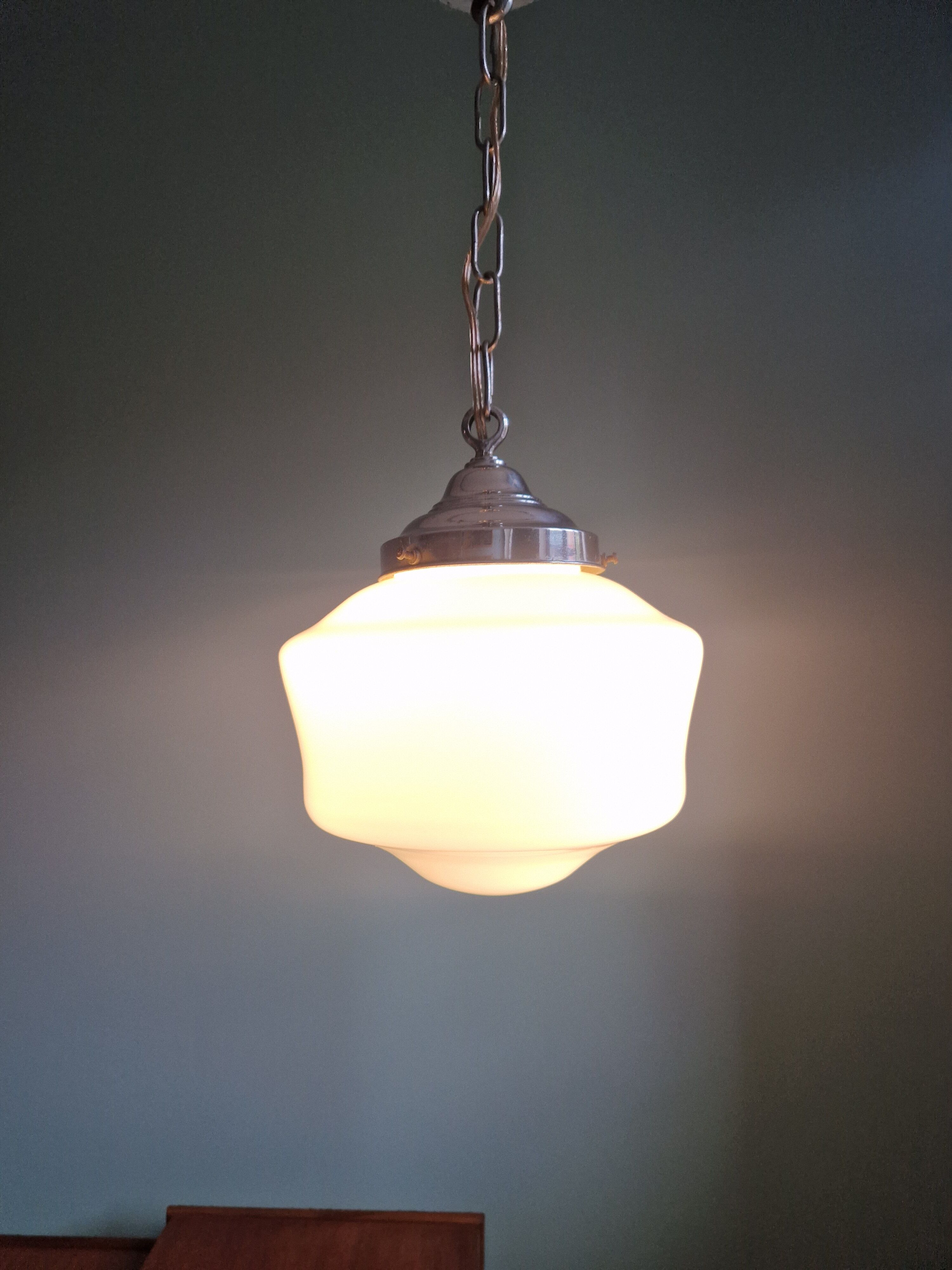 Art deco pendant lamp in white opaline, 1920s-30s