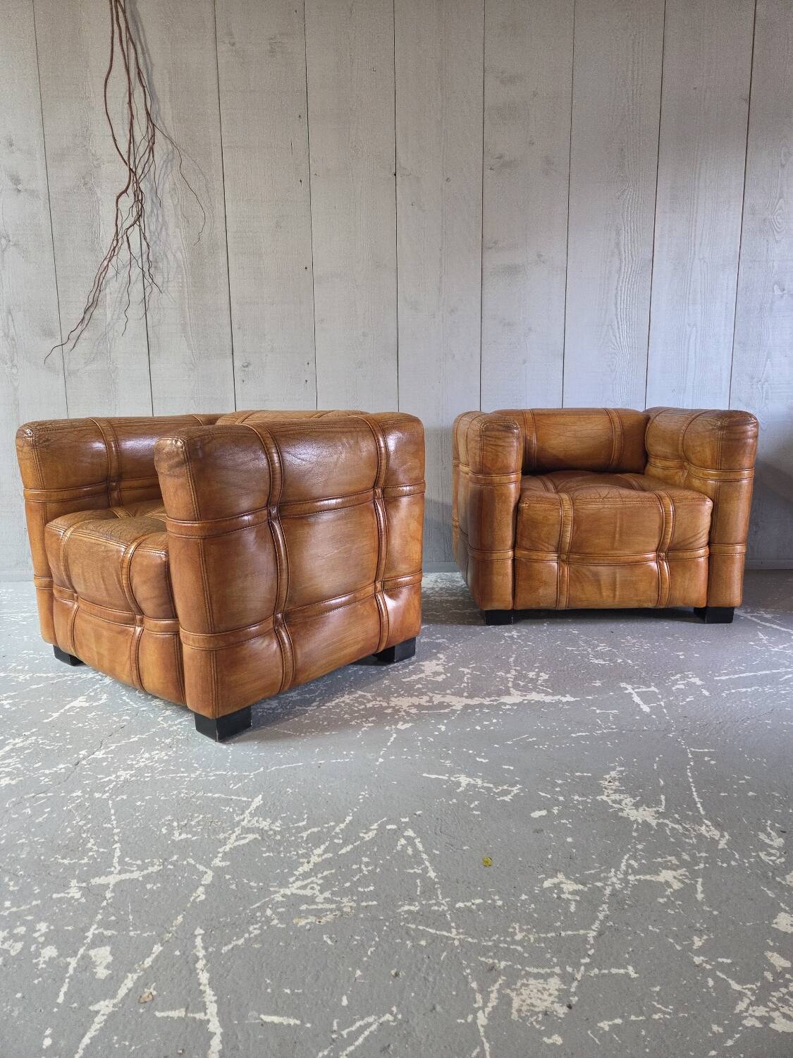 Cube leather armchairs