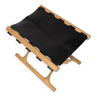 Stool Model PH 43 Made In Oak & Stretched Black Full Grain Leather By Poul Hundevad