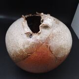 Grand Vase Boule architecturé en grès signé  Jacques Laroussinie La Borne Lerat?