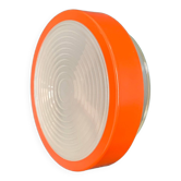 Grande applique ronde Holophane en verre et métal orange industriel vintage décoration