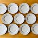 11 Assiettes à dessert en grès moucheté vintage
