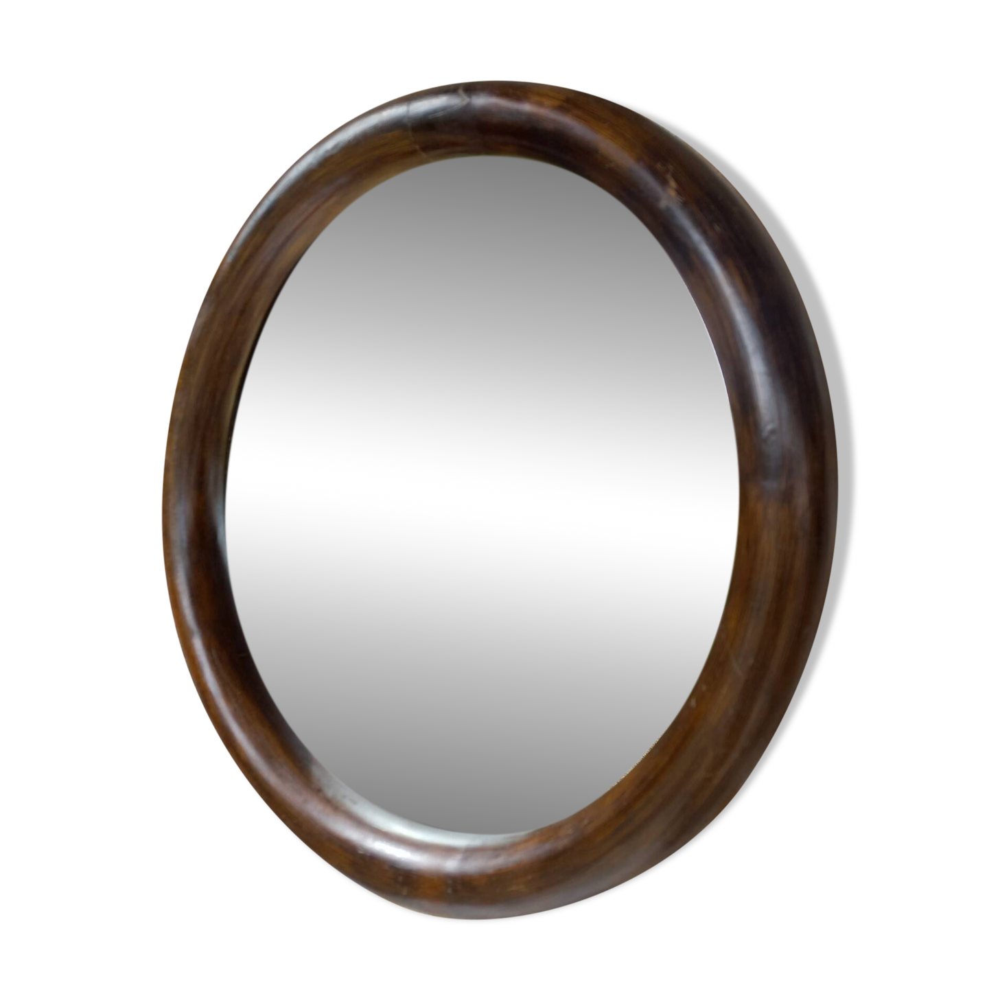 Vintage round bamboo mirror from the 1970s