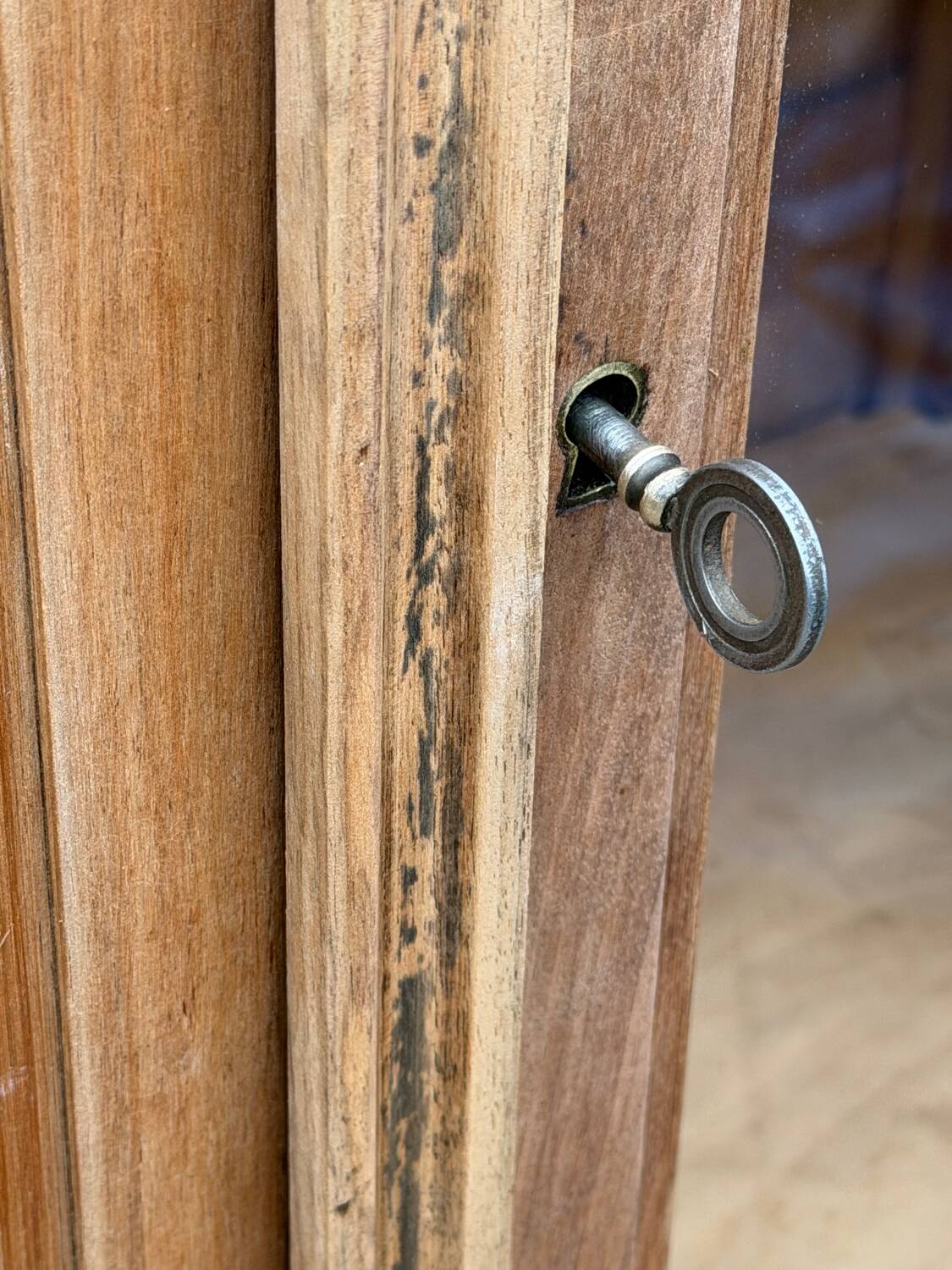 Parisian glass-fronted Art Deco wardrobe in solid raw walnut.