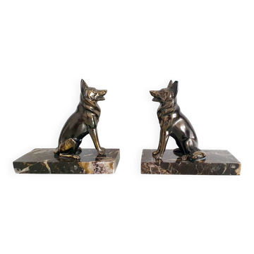 Pair of German Shepherd bookends signed BAL.