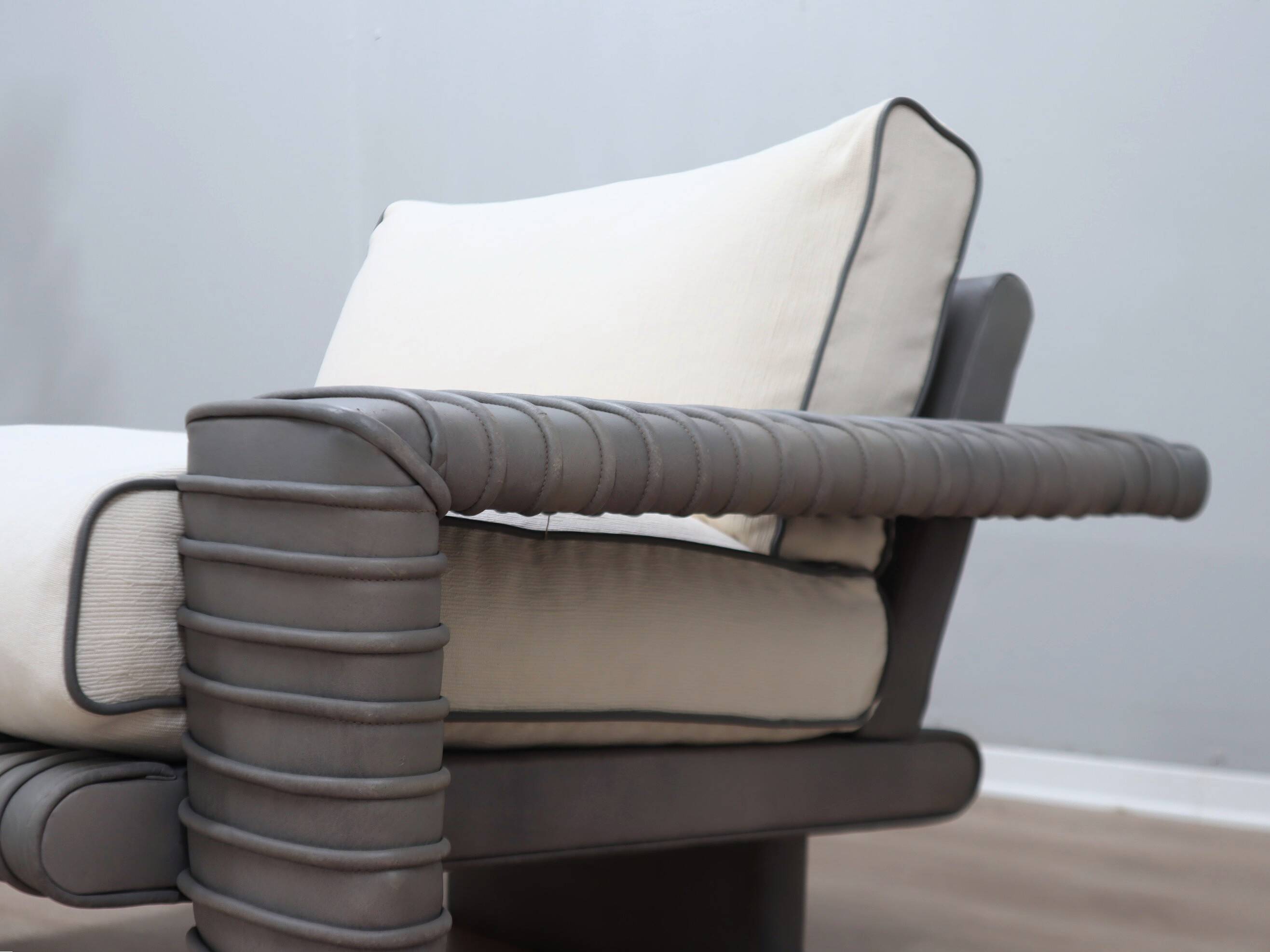 Marzio Cecchi armchair in ribbed Leather and goose down cushions 1970s