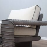 Marzio Cecchi armchair in ribbed Leather and goose down cushions 1970s