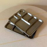 Set of two stainless steel dining trays