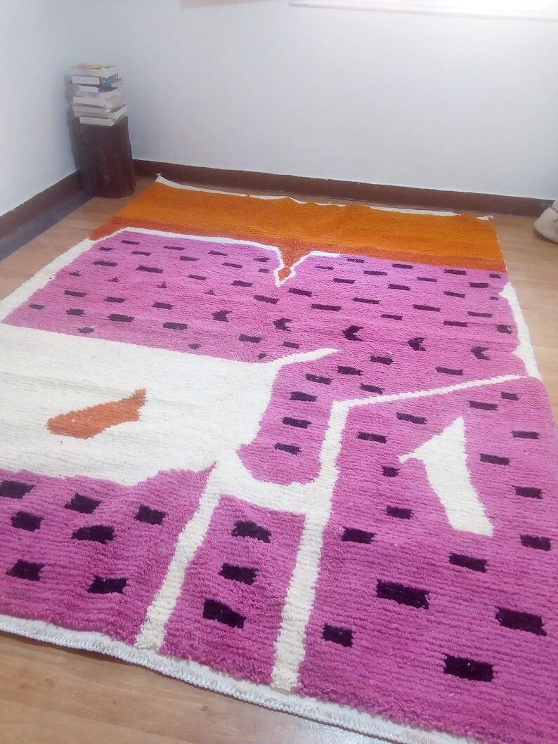 Tapis style Azilal violet - tapis coloré - tapis marocain fait main - 286x210 cm