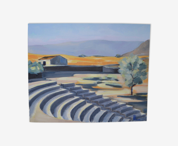 « L'amphithéatre en Méditerranée » aquarelle gouachée signée Yves Allanic