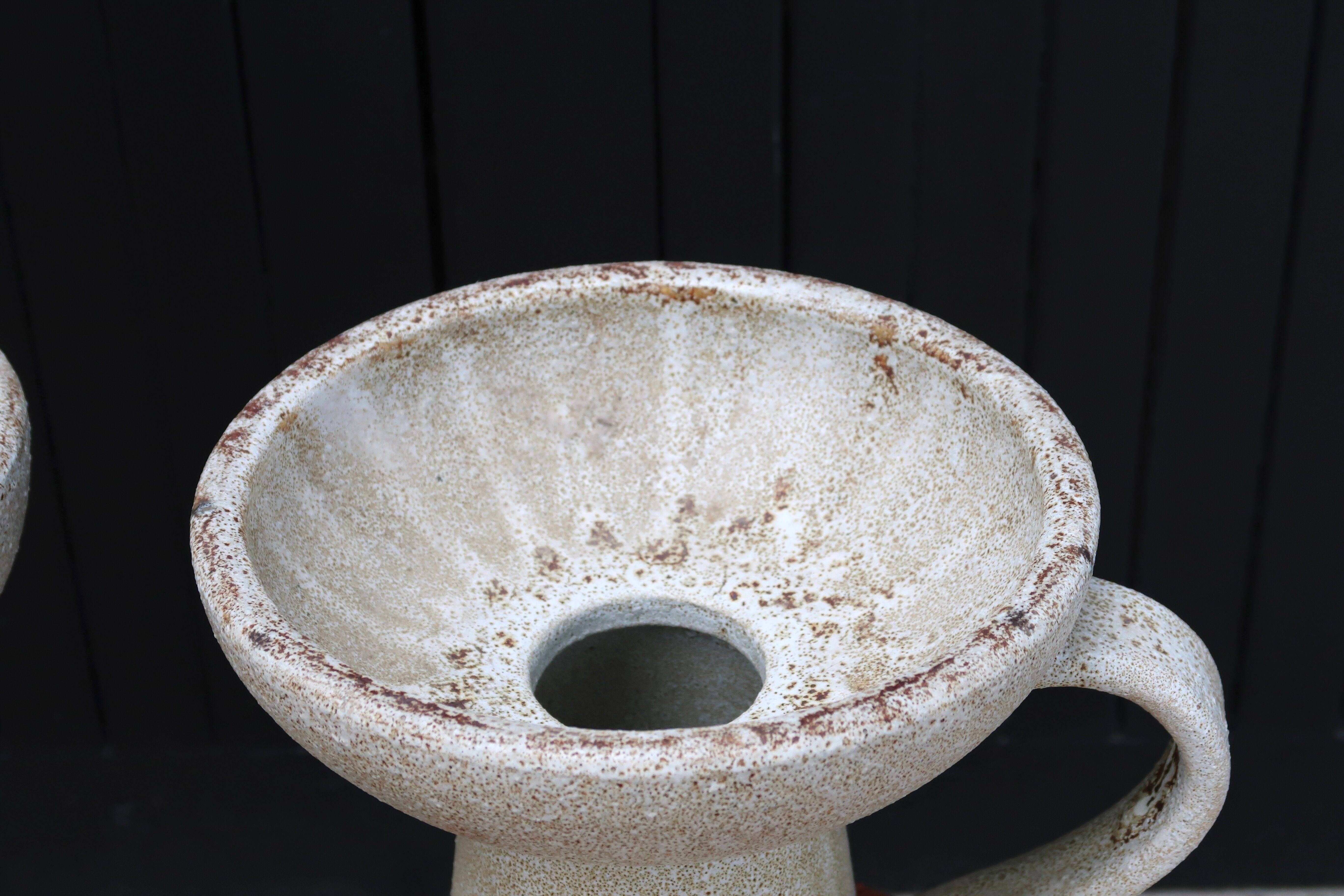 Pair of white Accolay ceramic candle holders, 60s