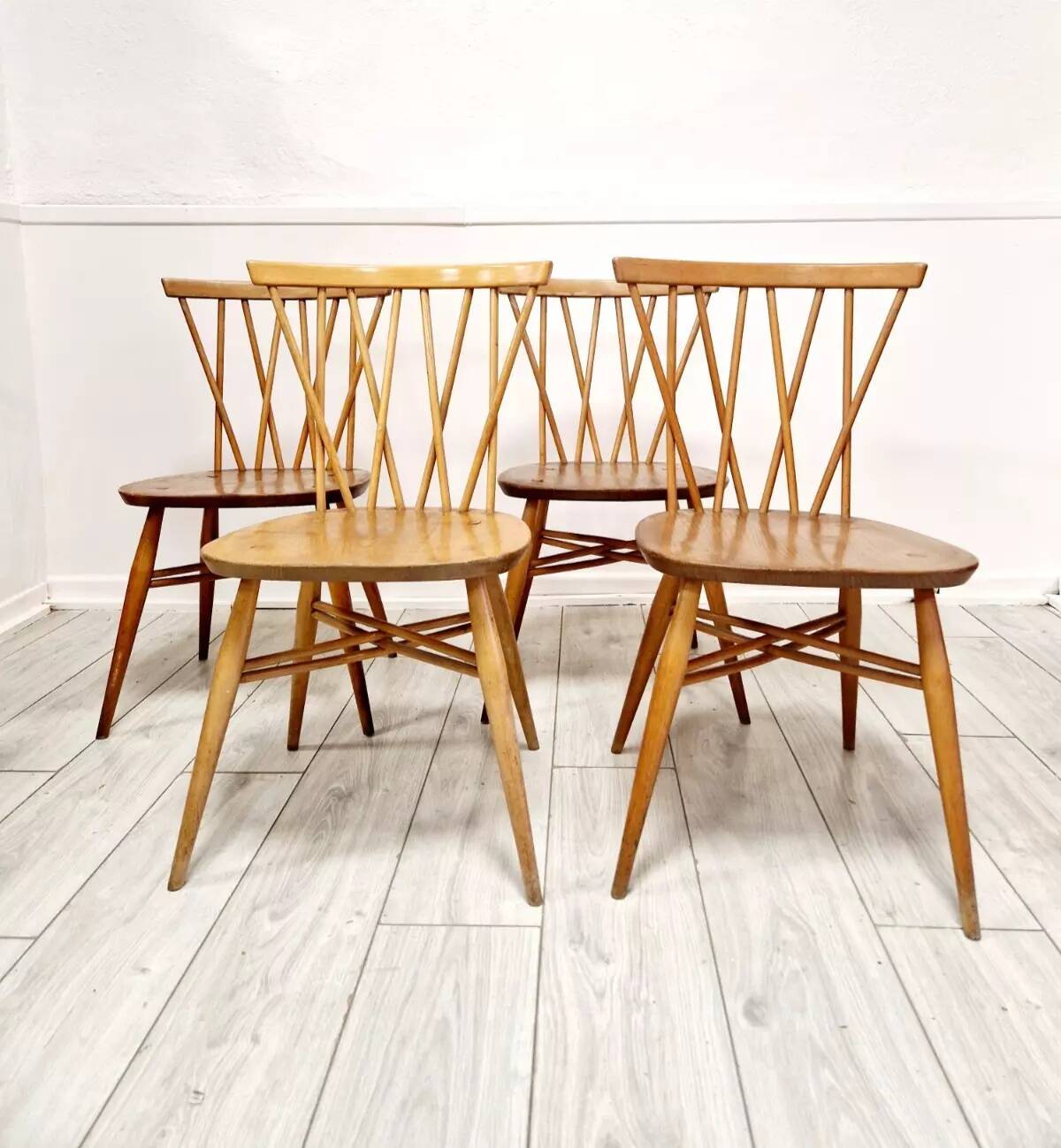 4 Ercol Candlestick Back Dining Chairs