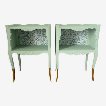 Pair of wooden bedside tables restyled green celadon