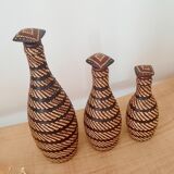 Wicker and leather bottle