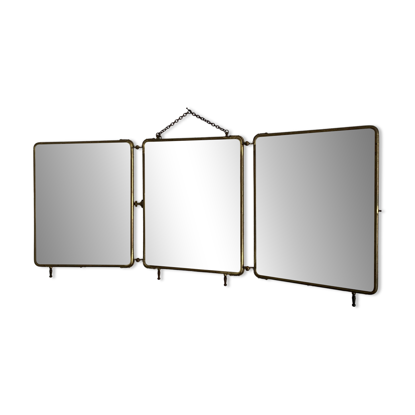 Miroir vintage 1920 triptyque barbier doré simili crocodile vert - 37 x 87