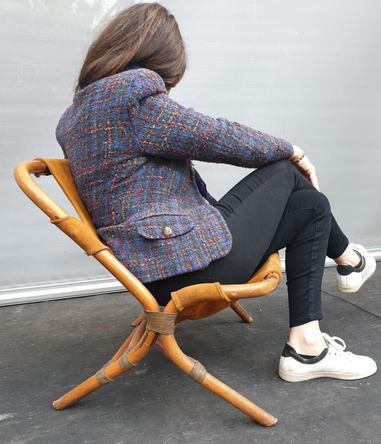 Armchair 1960 bamboo and suede leather