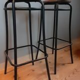 Pair of high stools Agne Stool - solid wood seat and steel legs
