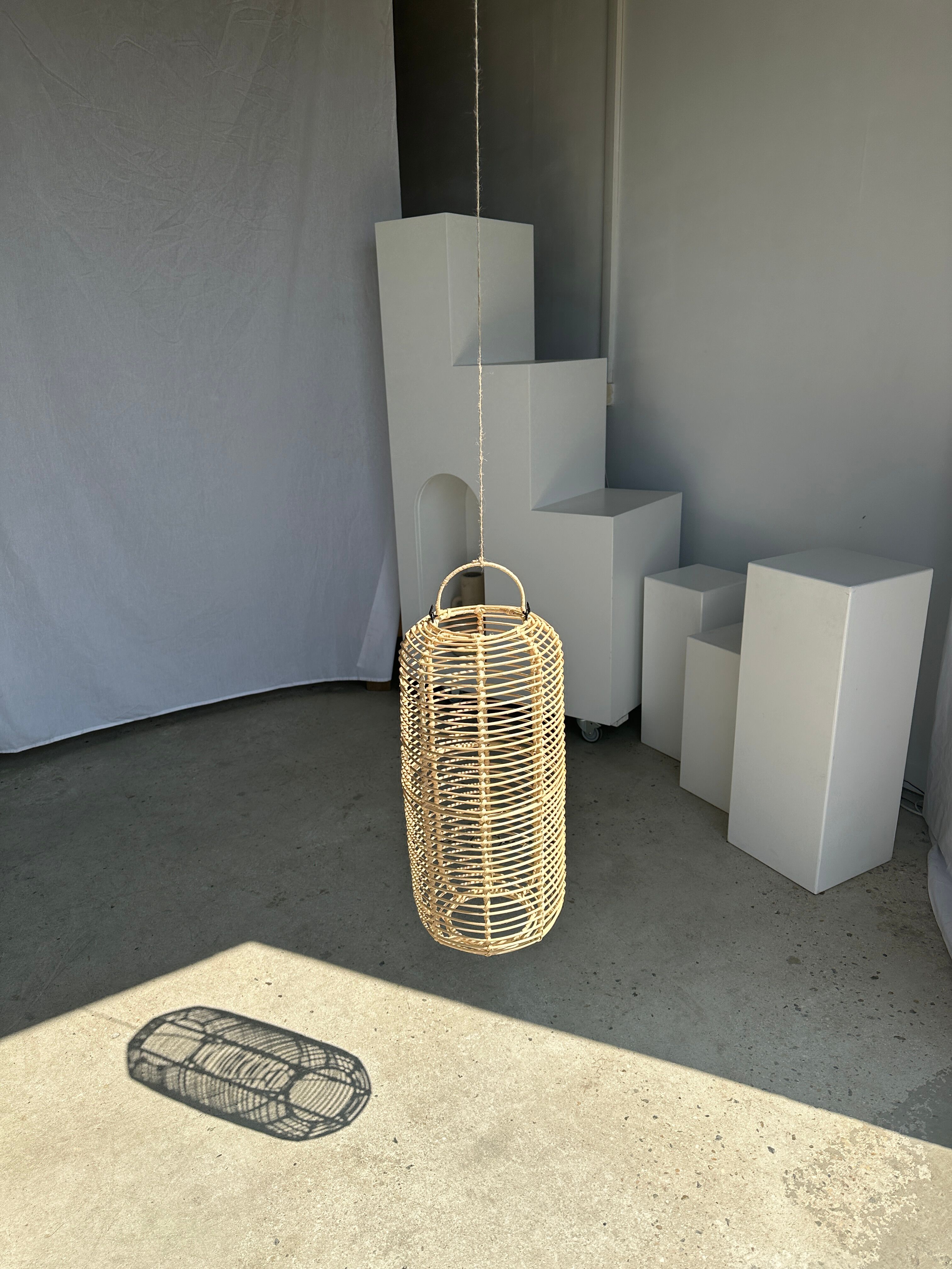 Large lantern-shaped rattan pendant lamp H50 D24