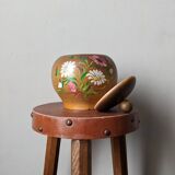 Bonbonnière en bois tourné décor floral peint à la main