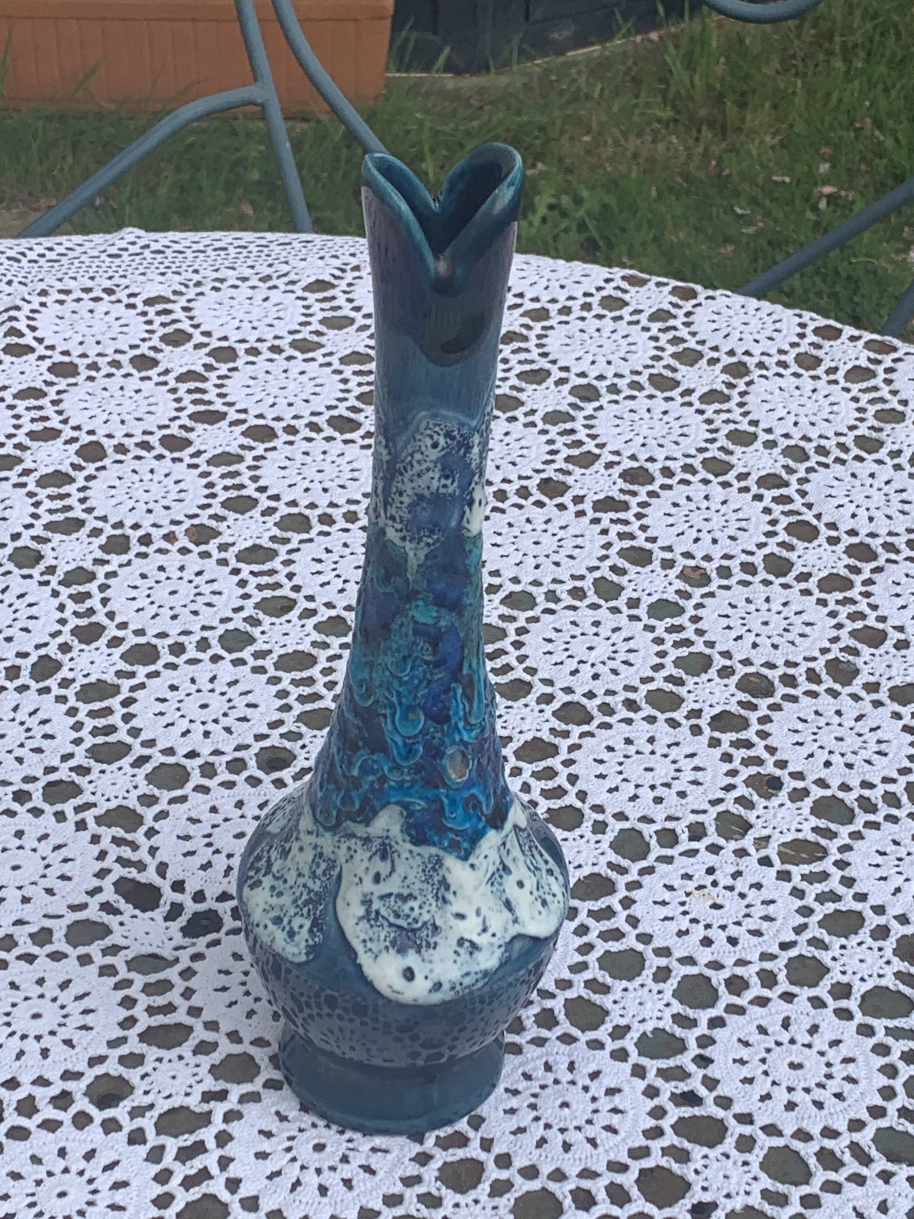 Vase, soliflore in wash-glazed ceramic, shades of blue, Vallauris style, vintage design