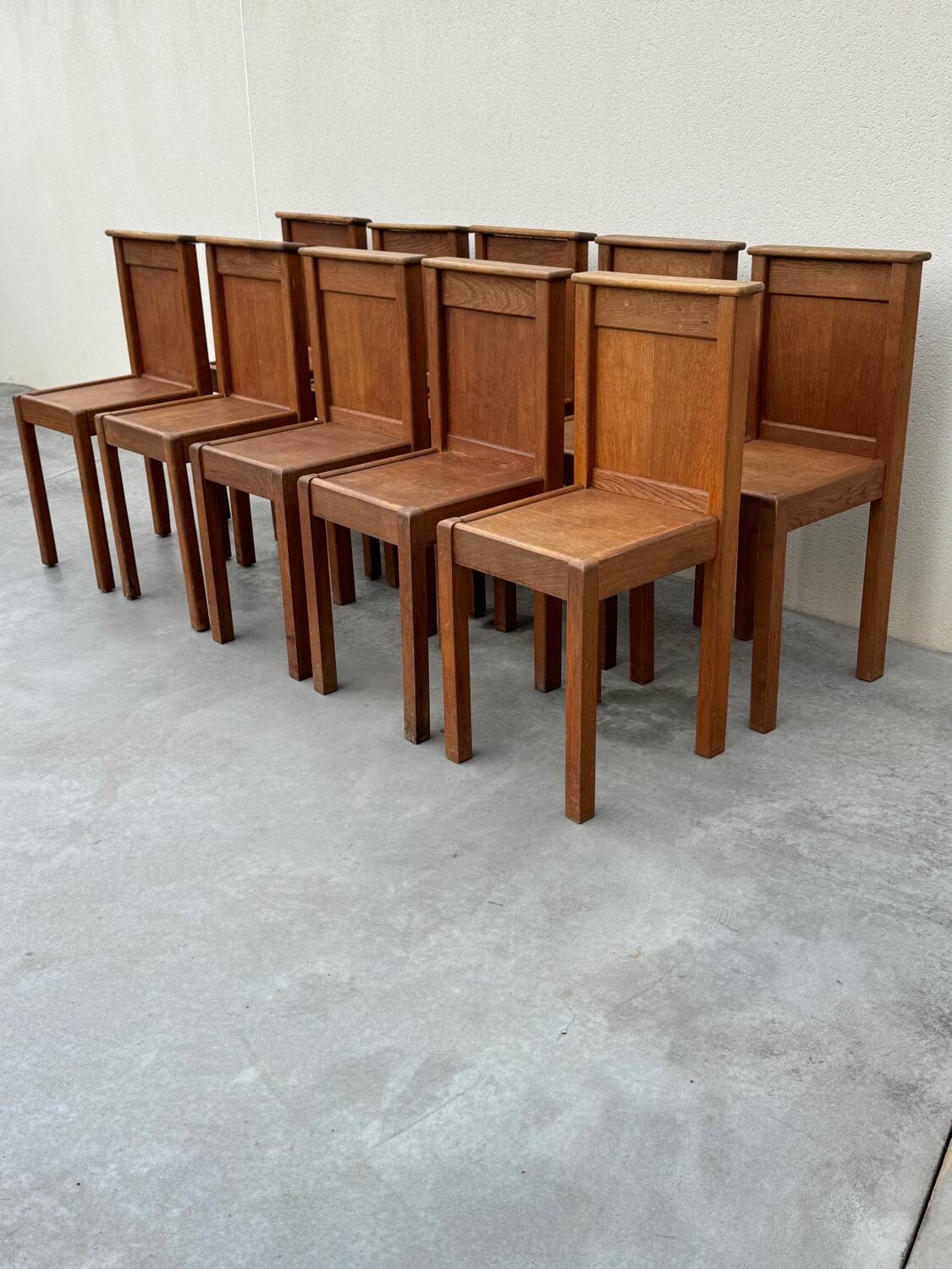 Set of 10 Brutalist Monastery Chairs from the 50s