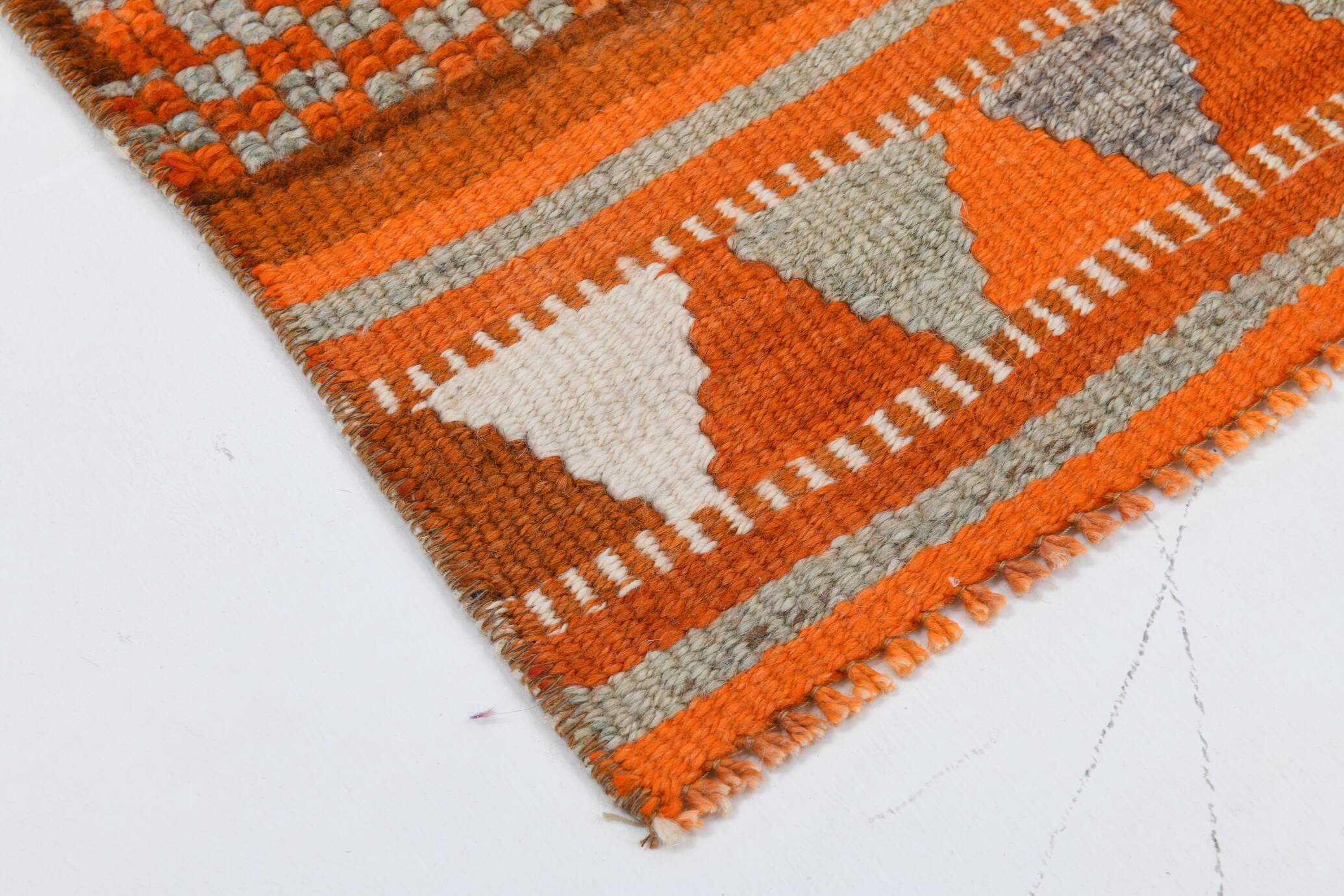 Brunt Orange Turkish Vintage Runner Rug, 85x388Cm
