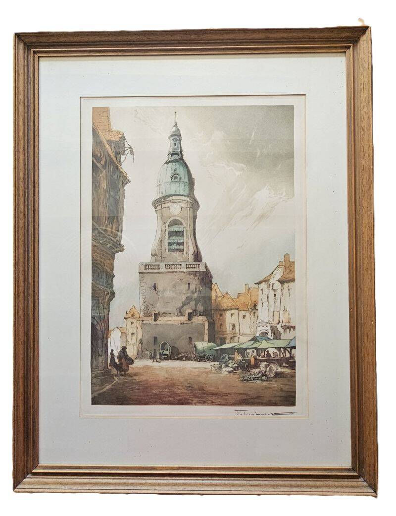 Julien Lacaze - Lithographie en Couleurs le Beffroi d'Amiens