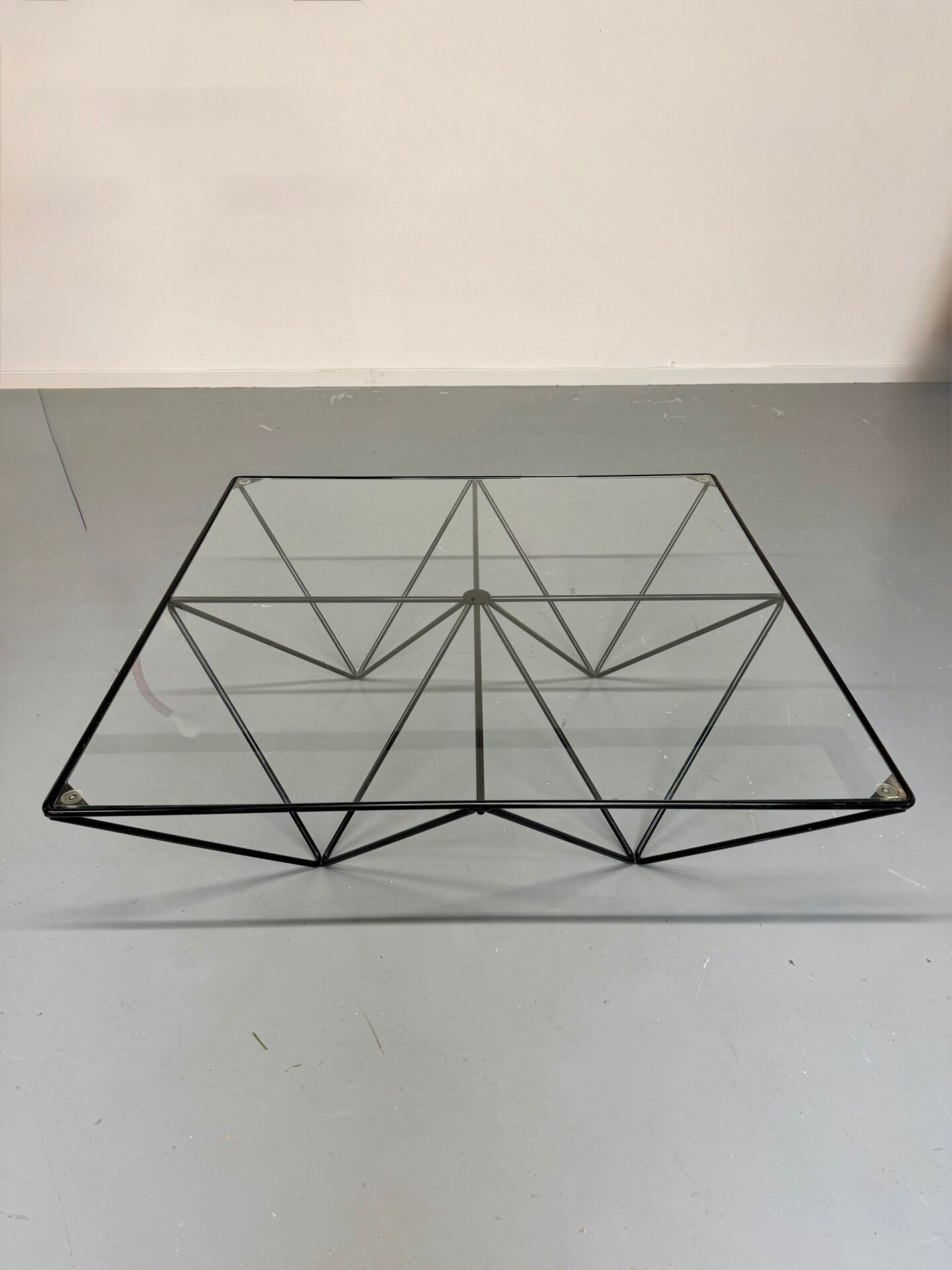 Vintage 1980s Italian architectural design metal coffee table.