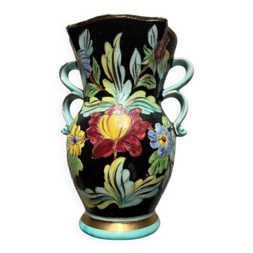 Large vase Art Monaco vintage 50s-60s – hand-painted floral decoration