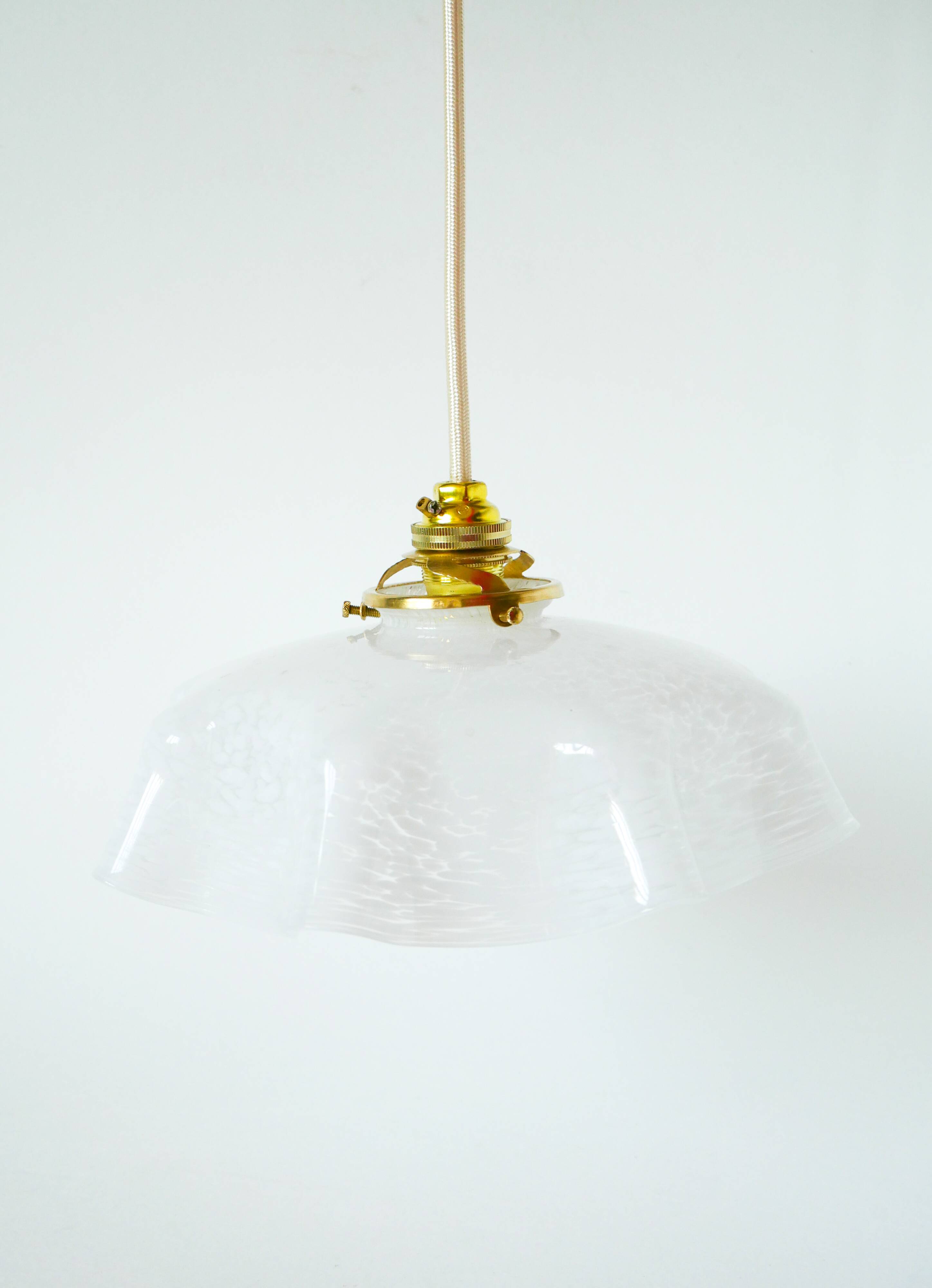 Clichy glass scalloped pendant, White, 1930
