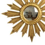 Vintage Wooden Sunburst Sun Mirror Convex France 51cm