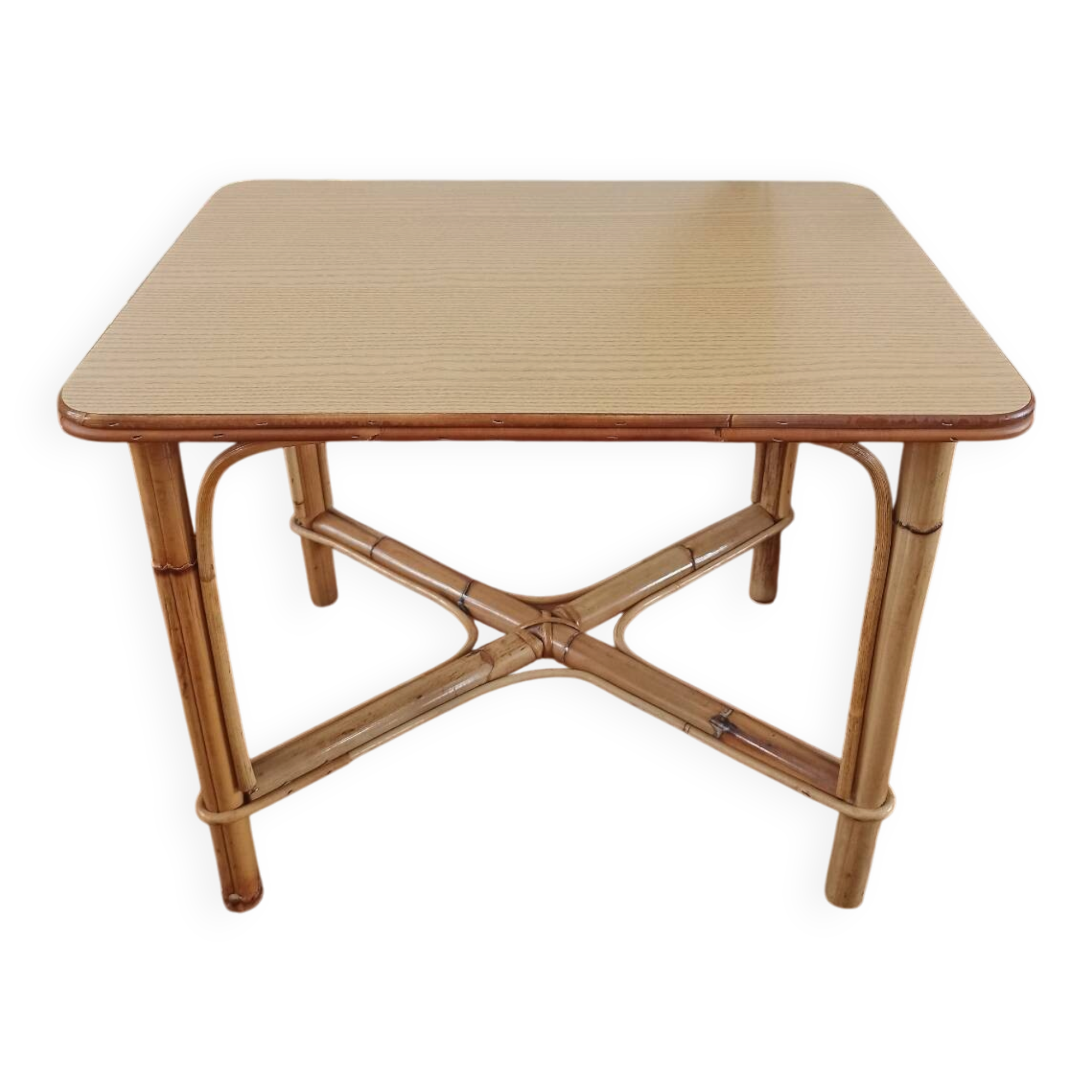 Table d'appoint vintage en rotin et bambou