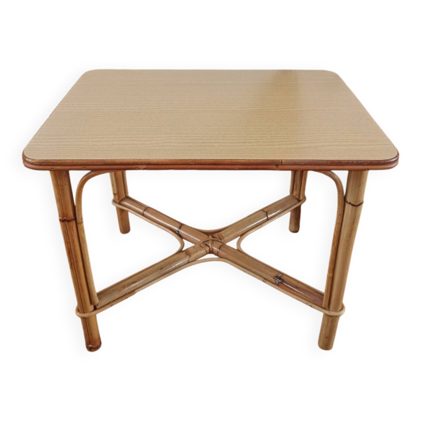Table d'appoint vintage en rotin et bambou