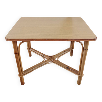 Vintage side table in rattan and bamboo