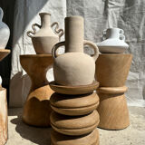 Handmade terracotta vase painted white with double handles H:16 D:20
