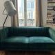 Green velvet sofa – 2/3 seats – Art Deco style