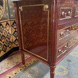 Louis XVI style chest of drawers in mahogany and amaranth