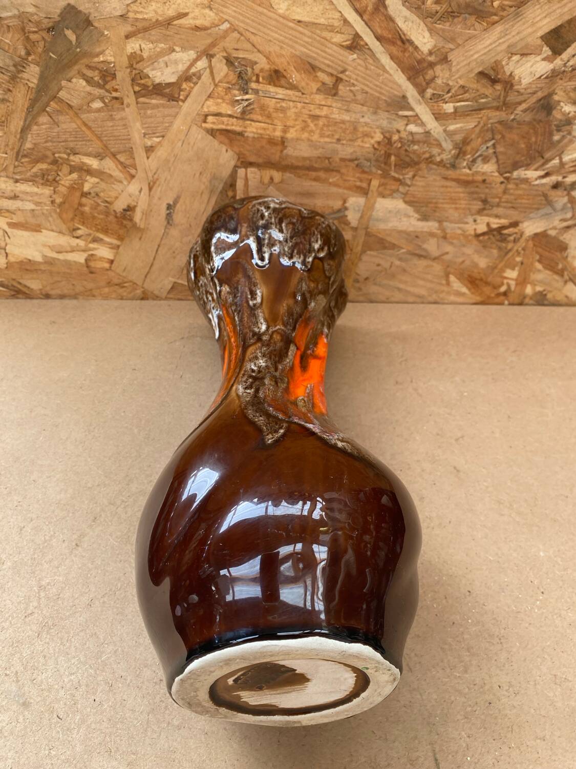 Antique vase vallauris ceramic art brown orange vintage