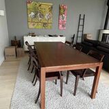 Walnut wood veneer table 200X100 H74 and 6 chairs