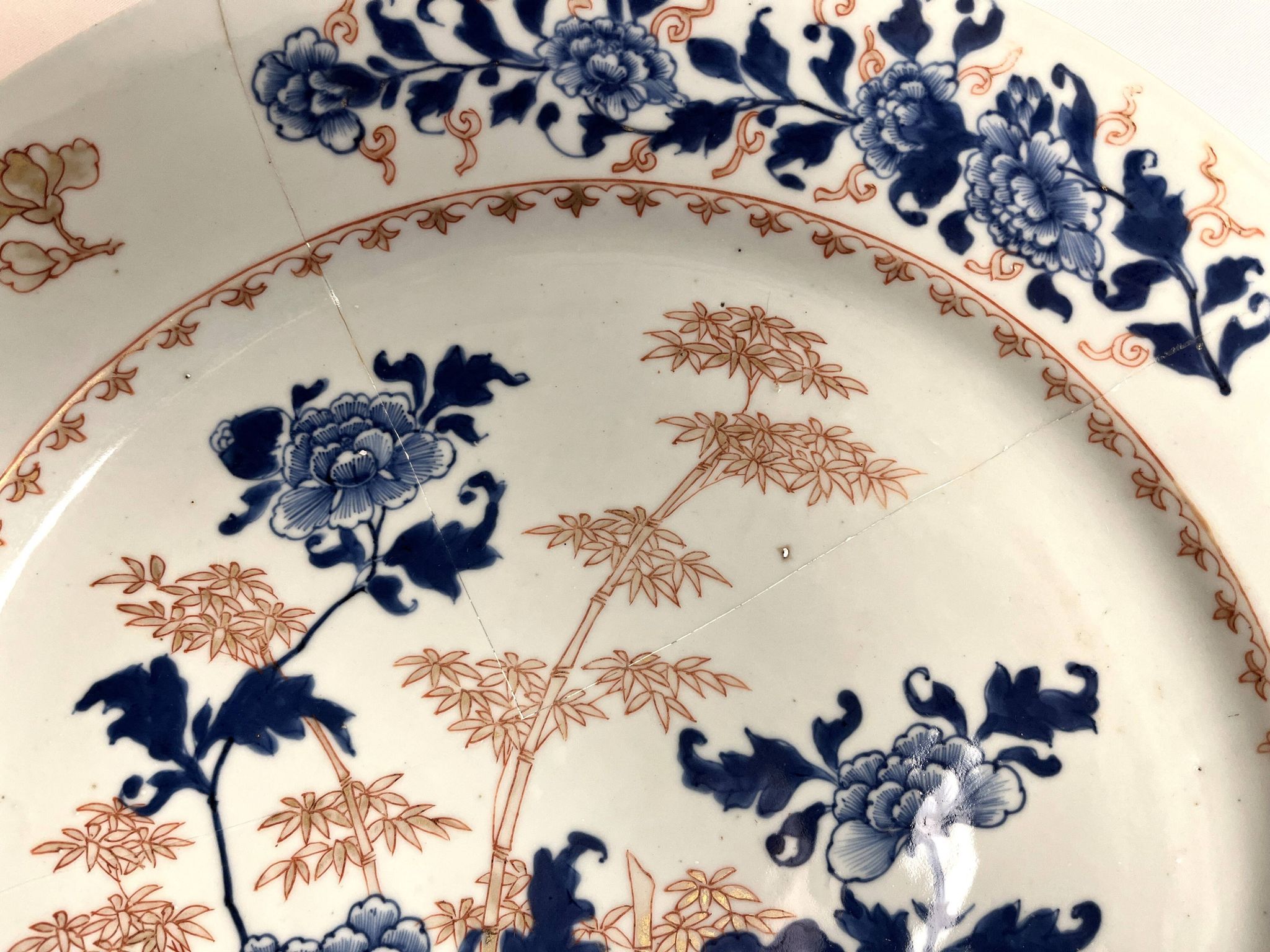 Japan, Imari porcelain plate with bamboo and peonies, 19th century.