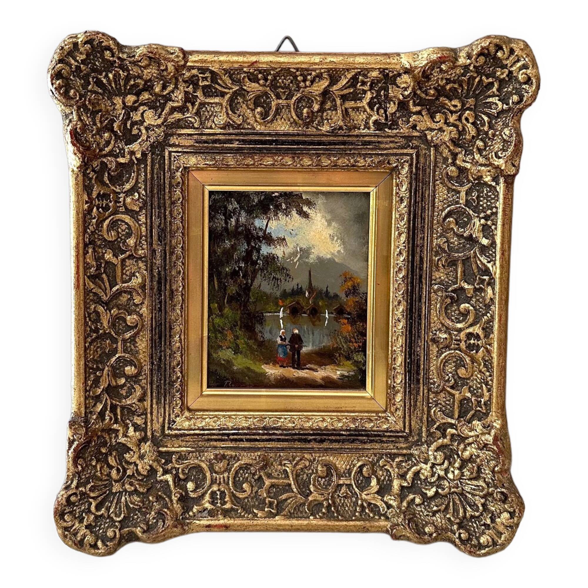 Heinrich berger, original oil painting framed, landscape image