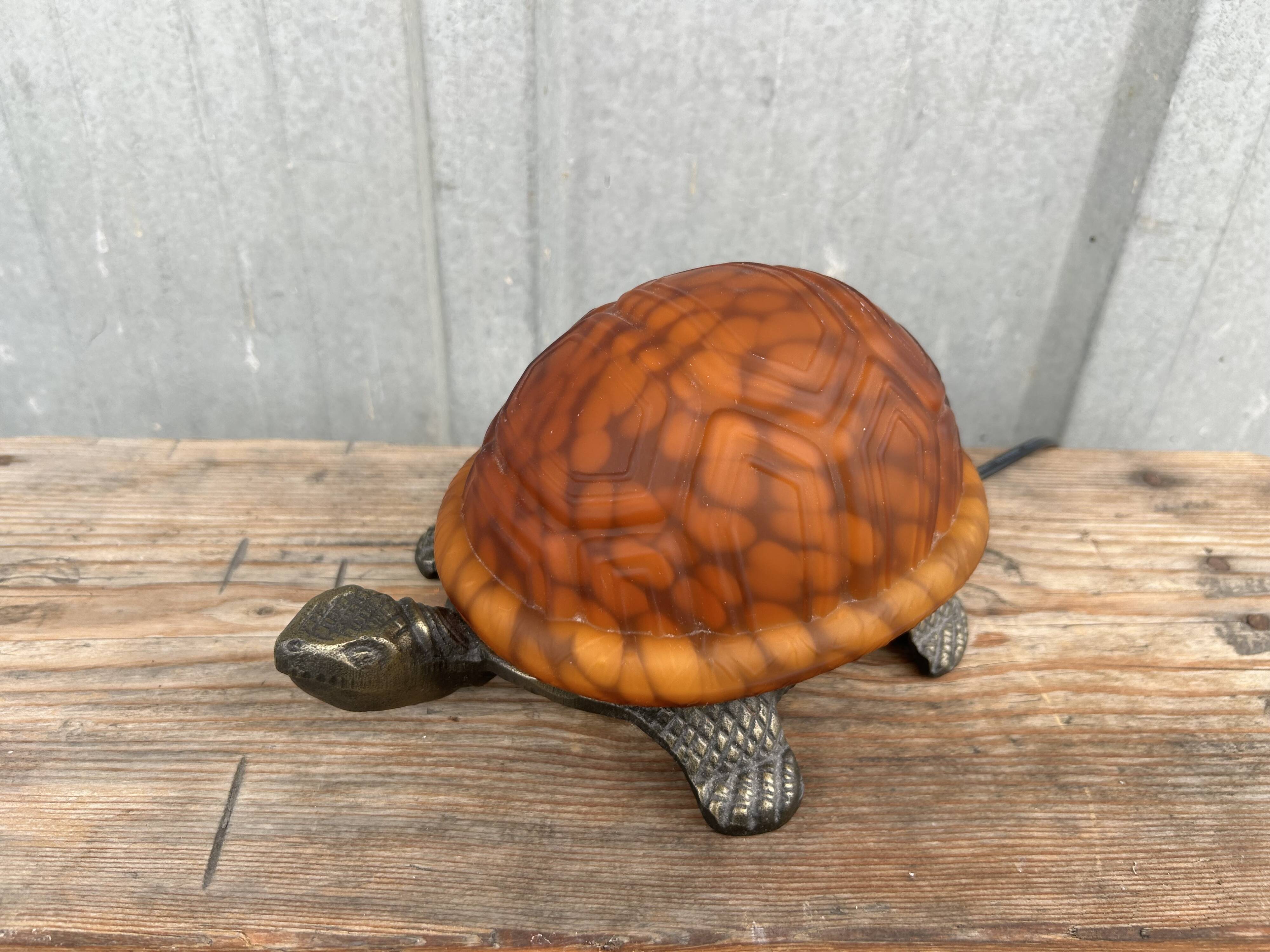 Lampe tortue bronze et pâte de verre