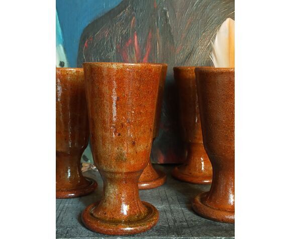 Five ancient potter's mazagrans in enamelled sandstone