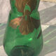 Paire de vases aux iris dore verre transparent vert et iris peint a la main art nouveau, collector